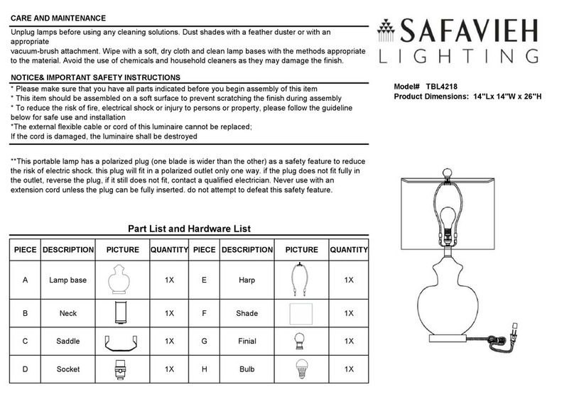Safavieh Lighting BILSOR TBL4218 manual Safavieh Lighting BILSOR TBL4218 manual
