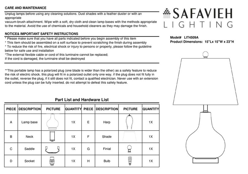 Safavieh Lighting NOVA LIT4509A User manual Safavieh Lighting NOVA LIT4509A User manual