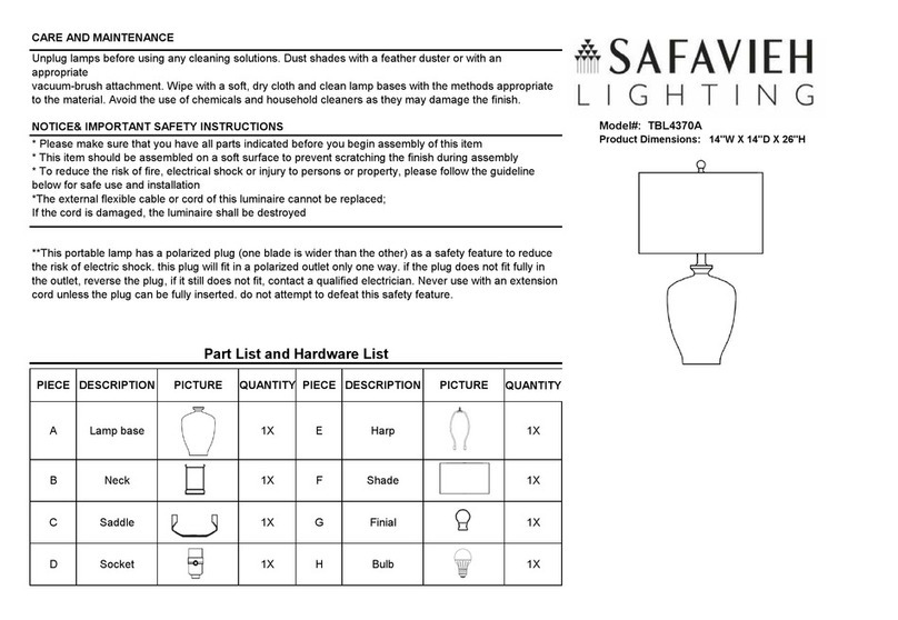 Safavieh Lighting HANRON TBL4370A User manual Safavieh Lighting HANRON TBL4370A User manual