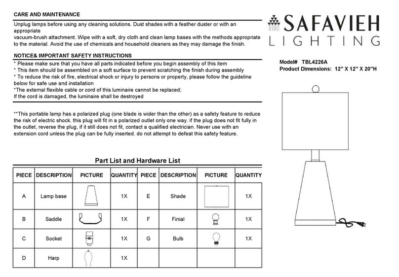 Safavieh Lighting PENLA TBL4226A User manual Safavieh Lighting PENLA TBL4226A User manual