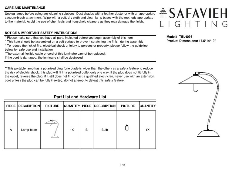 Safavieh Lighting ORLA TBL4036 User manual Safavieh Lighting ORLA TBL4036 User manual