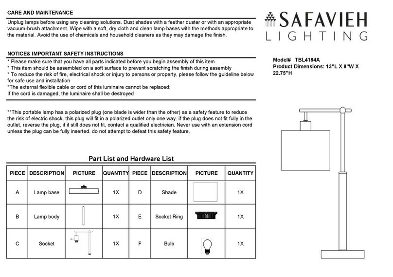 Safavieh Lighting HARLAN TBL4184A manual Safavieh Lighting HARLAN TBL4184A manual