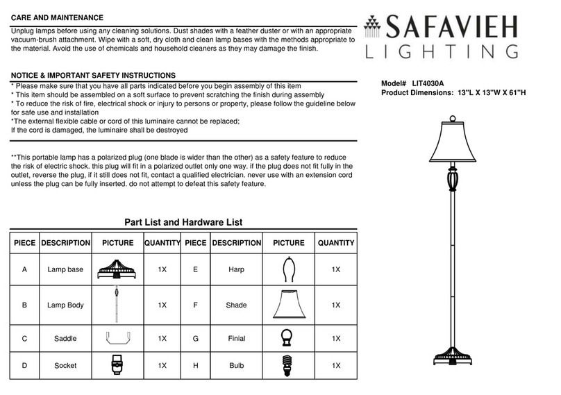 Safavieh Lighting GWENDOLYN LIT4030A User manual Safavieh Lighting GWENDOLYN LIT4030A User manual