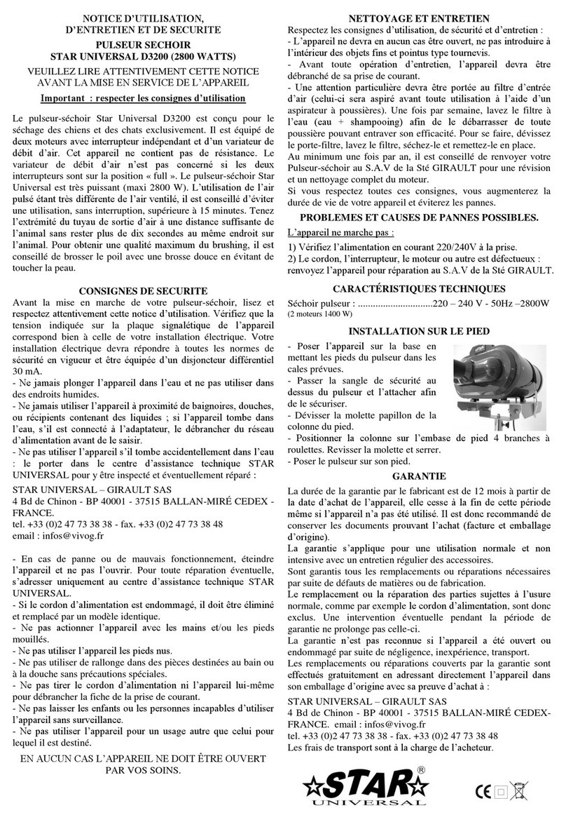 STAR UNIVERSAL D320 Instructions for Use, Maintenance and Safety