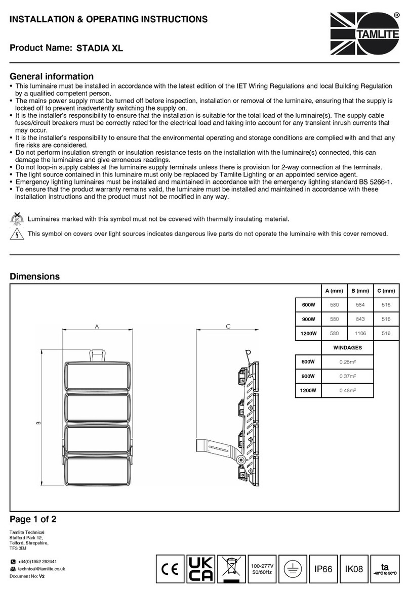 Tamlite STADIA XL Installation & operating instructions