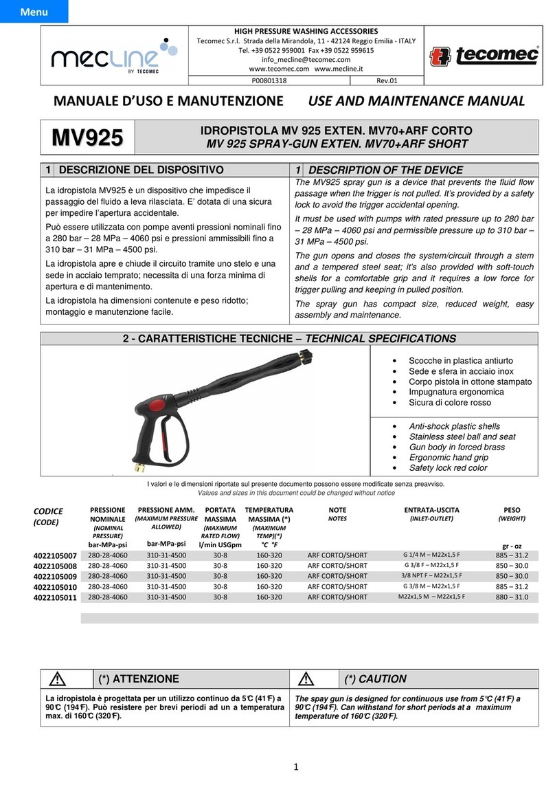 Tecomec mecline MV925 Use and maintenance manual