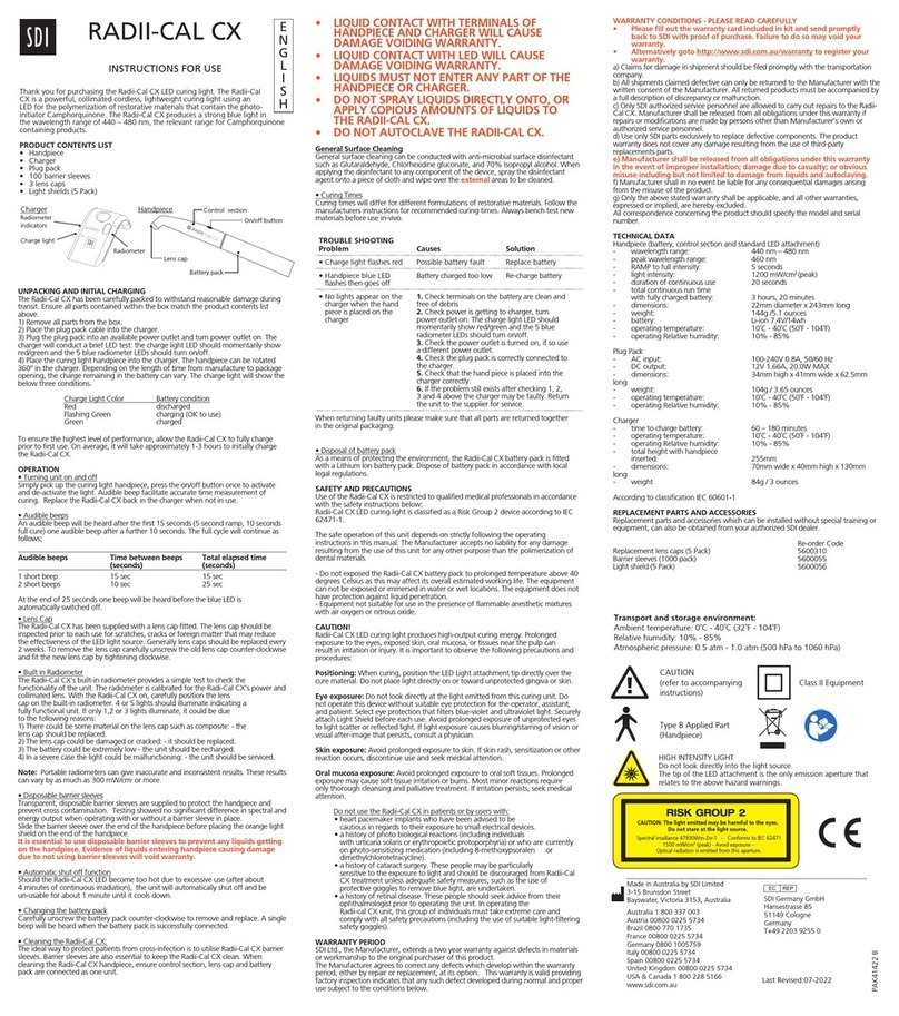 SDI RADII-CAL CX Instructions for use