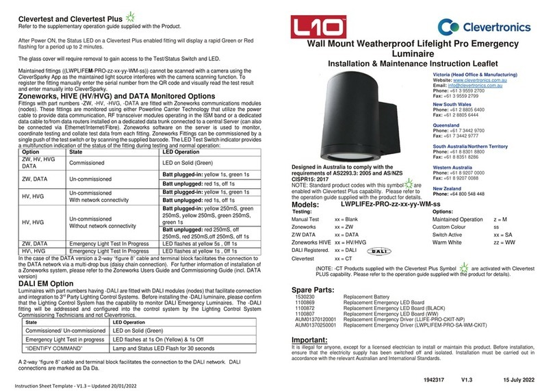 Clevertronics L10 LWPLIFE PRO Series Installation and operating instructions