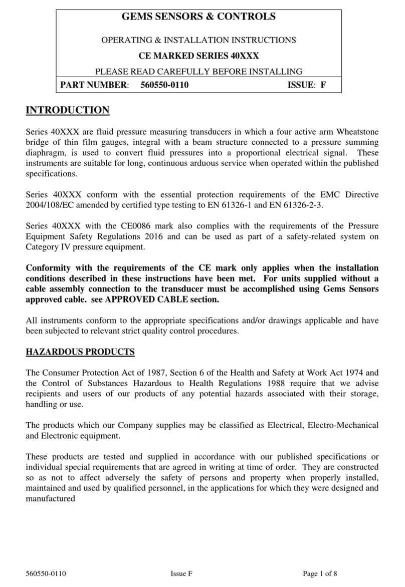 Gems Sensors & Controls 4000K Series Operating & installation instructions