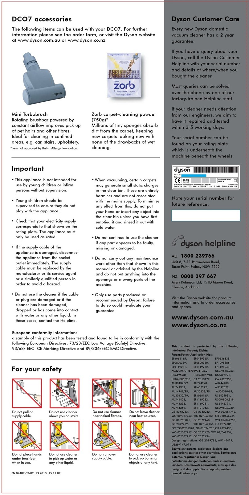 Dyson Radix Cyclone 8 DC07 brush control User manual