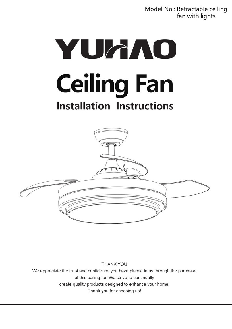 YUHAO Retractable ceiling fan with lights installation instructions