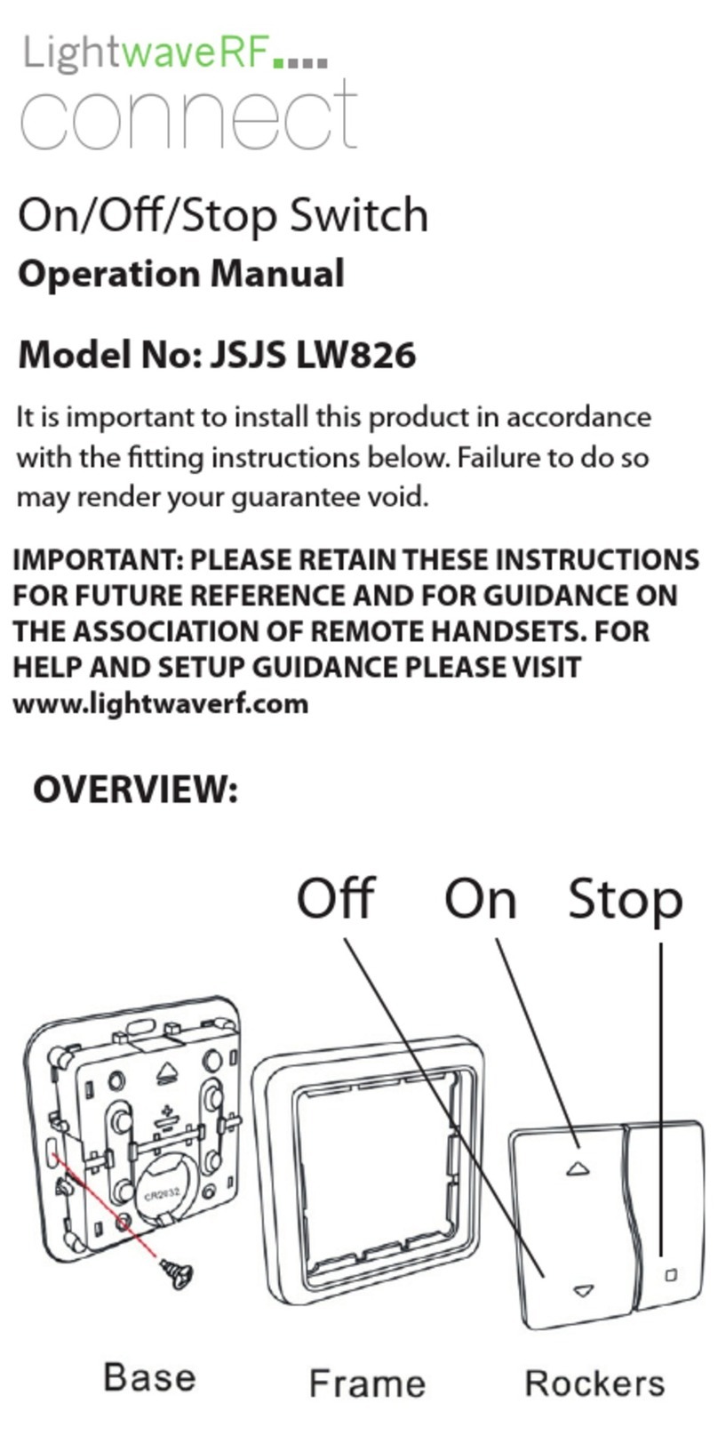 LightwaveRF JSJS LW826 Operation manual