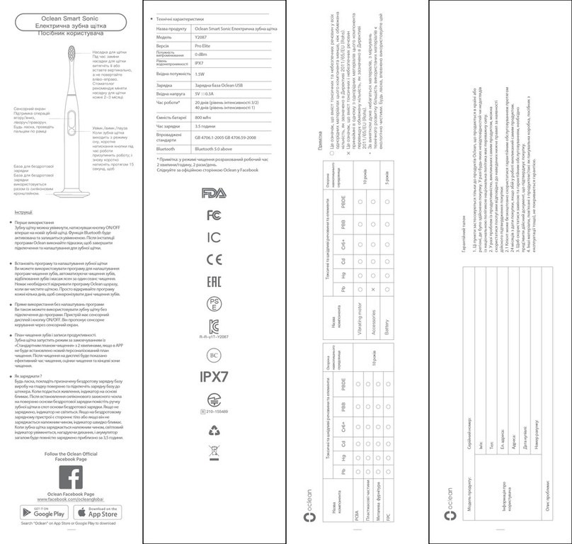 Oclean Pro Elite Y2087 User manual Oclean Pro Elite Y2087 User manual