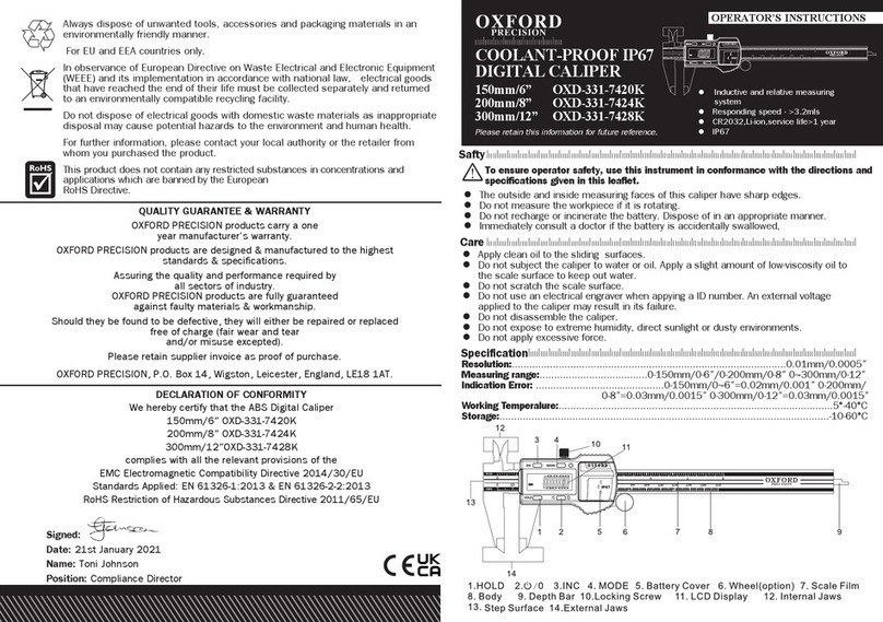 Oxford PRECISION OXD-331-7420K Operator instructions