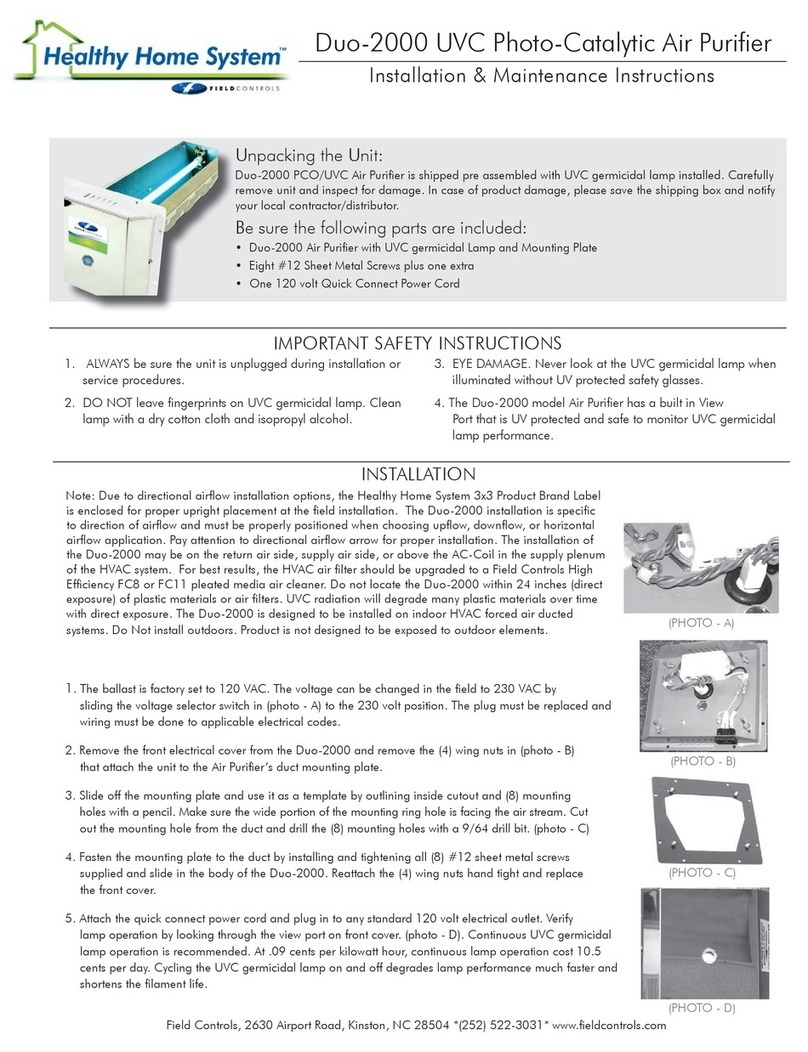 Field Controls Healthy Home System Duo-2000 Installation and operating instructions Field Controls Healthy Home System Duo-2000 Installation and operating instructions