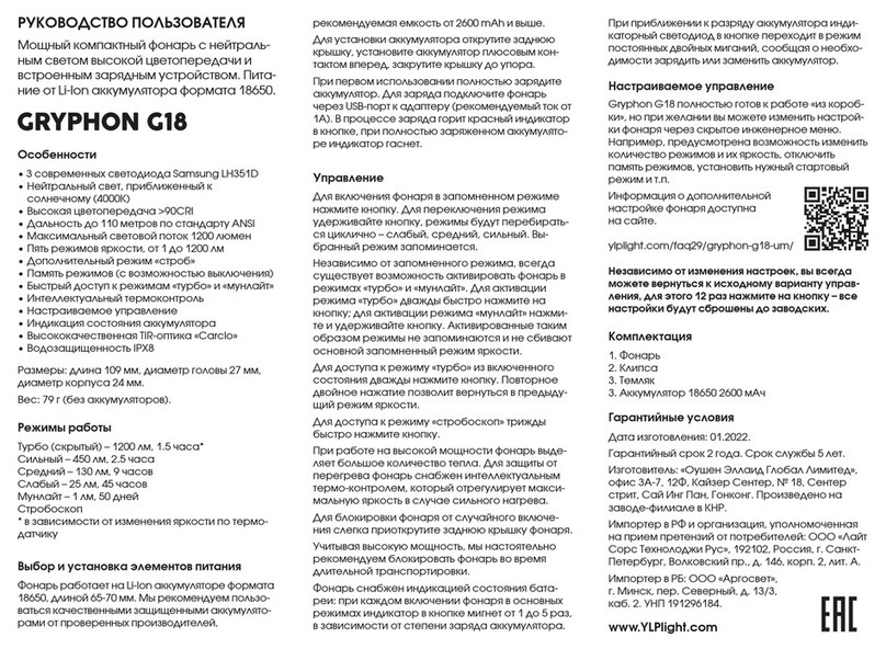 YLP GRYPHON G18 User manual