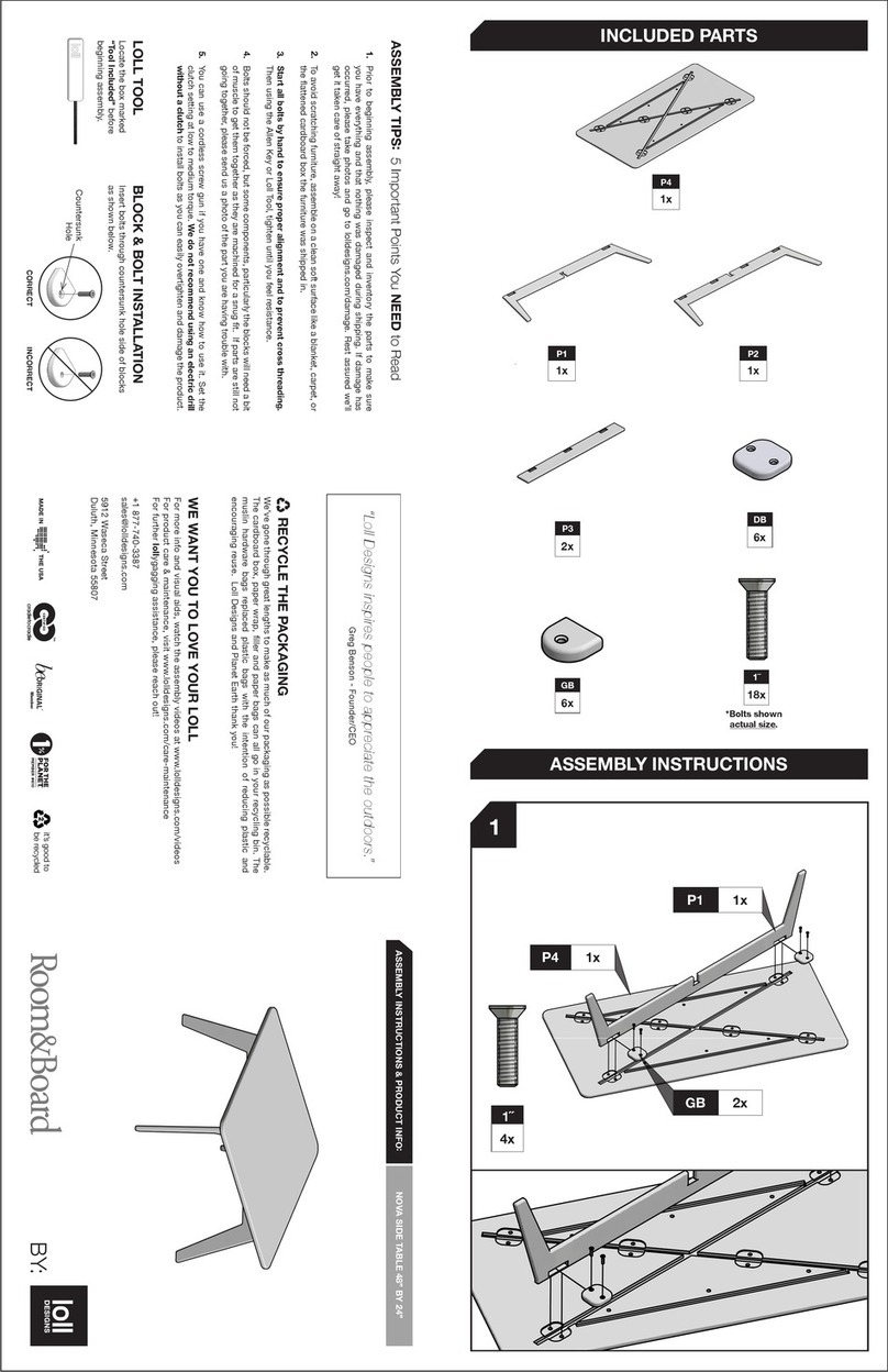 Loll Designs Room&Board NOVA SIDE TABLE ASSEMBLY INSTRUCTIONS & PRODUCT INFO Loll Designs Room&Board NOVA SIDE TABLE ASSEMBLY INSTRUCTIONS & PRODUCT INFO