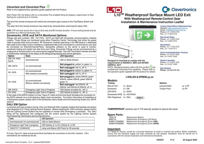 Clevertronics L10 LWELED-IPREM Series Installation and operating instructions