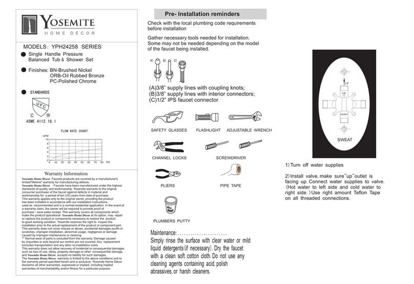Yosemite YPH24258 Series PRE-INSTALLATION