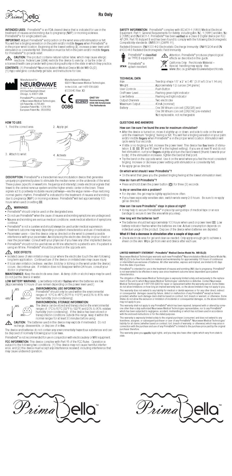 Neurowave PrimaBella WB-DL quick start guide