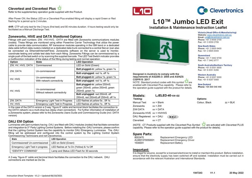 Clevertronics L10 Jumbo LJELED-40 Series Installation and operating instructions