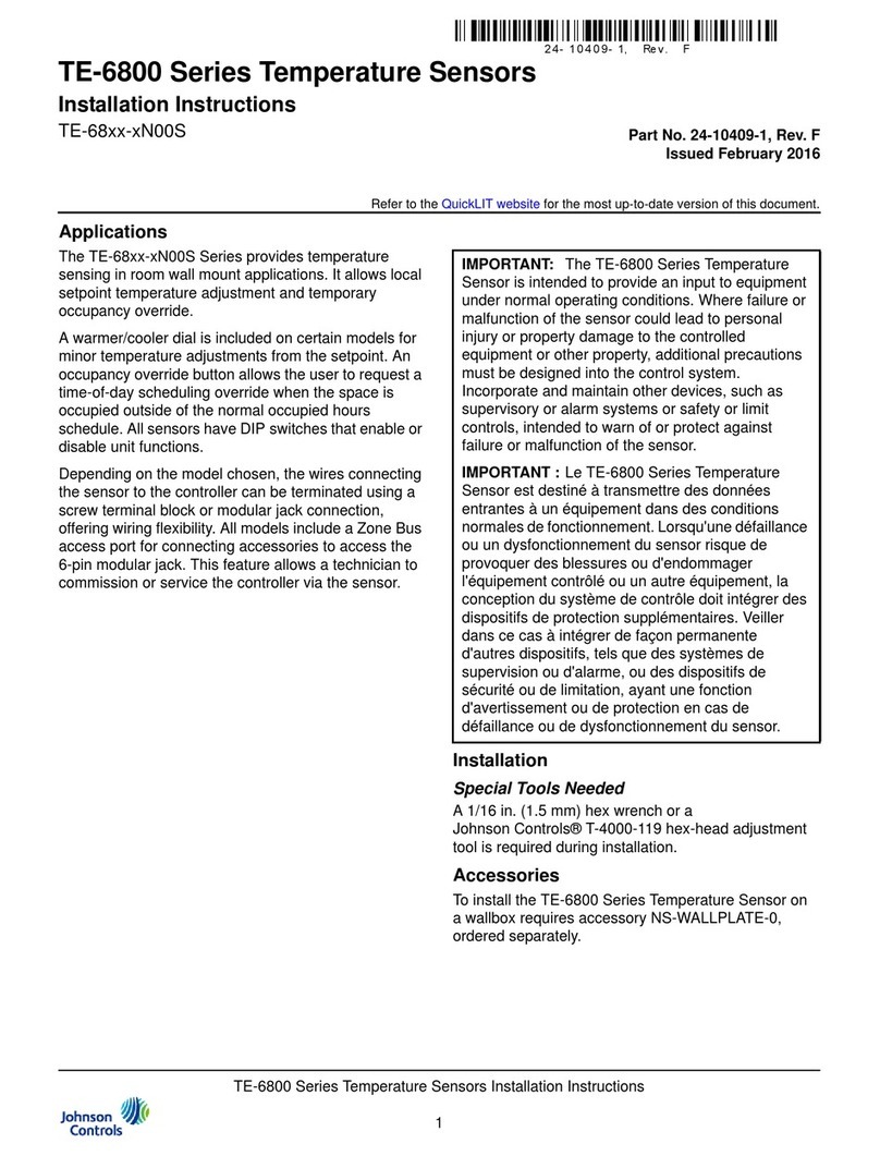 Johnson Controls TE-6800 Series installation instructions Johnson Controls TE-6800 Series installation instructions