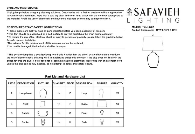 Safavieh Lighting Dewlen TBL4422A quick start guide