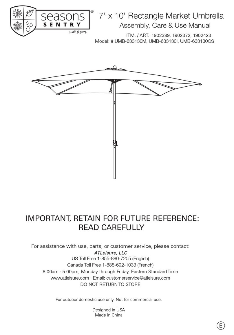 Atleisure Seasons Sentry UMB-633130CS Assembly, care and use manual Atleisure Seasons Sentry UMB-633130CS Assembly, care and use manual