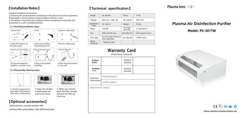 Plasma Ions PS-501TW manual Plasma Ions PS-501TW manual
