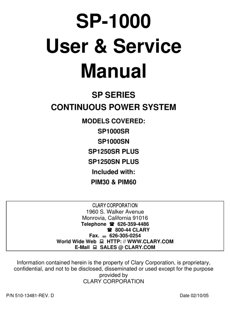 Clary Corporation SP Series User & service manual