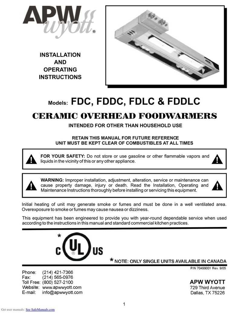 APW Wyott FDC-18 Installation and operating instructions