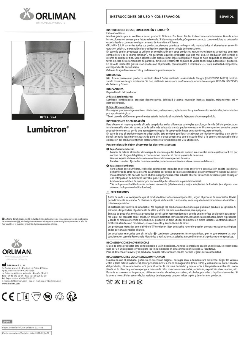 Orliman Lumbitron LT-303 Use and maintenance instructions