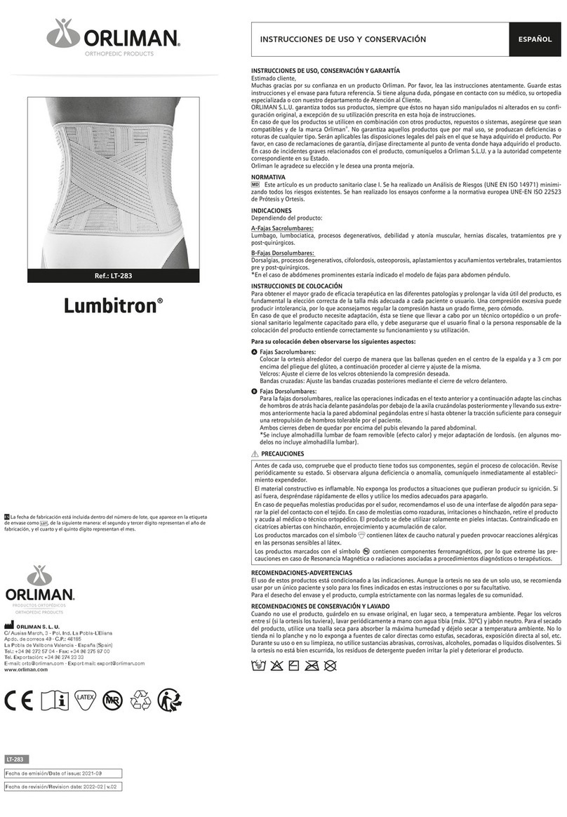 Orliman Lumbitron LT-283 Use and maintenance instructions