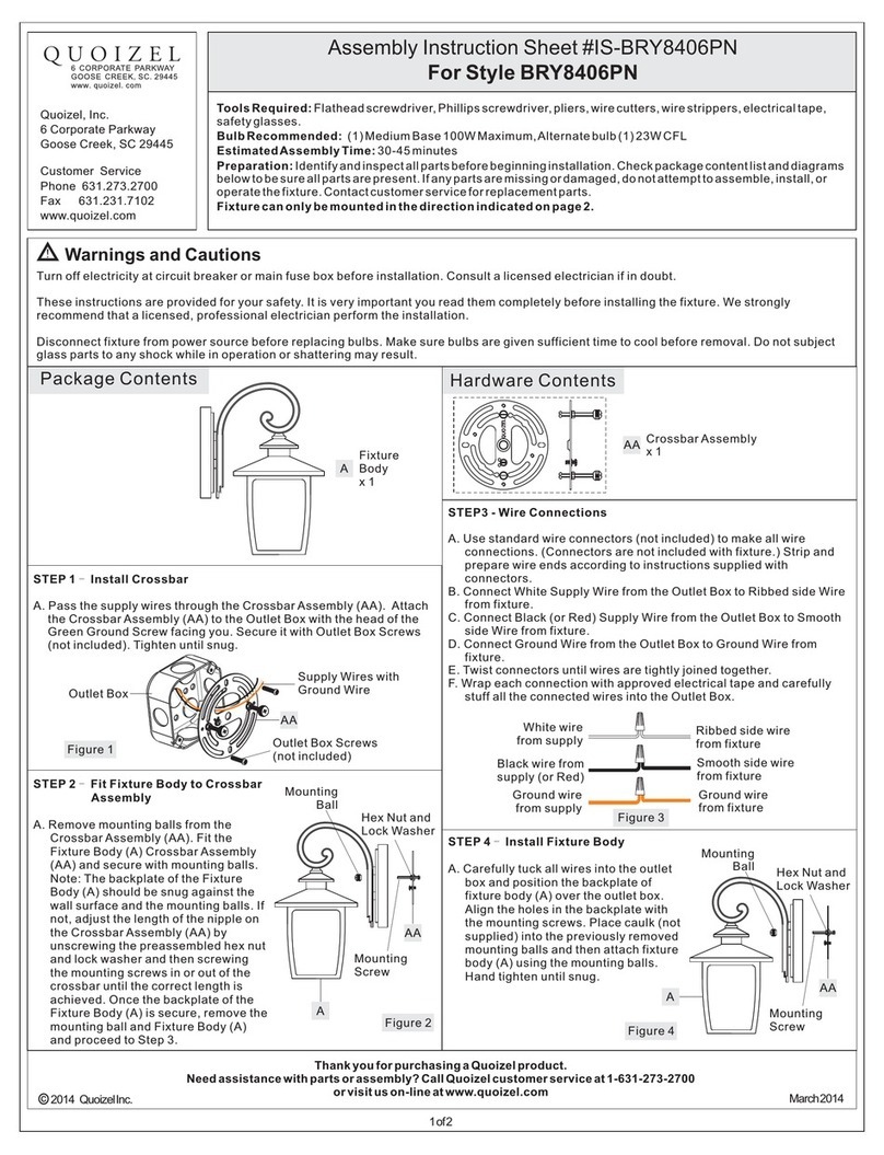 Quoizel BRY8406PN Assembly instruction sheet