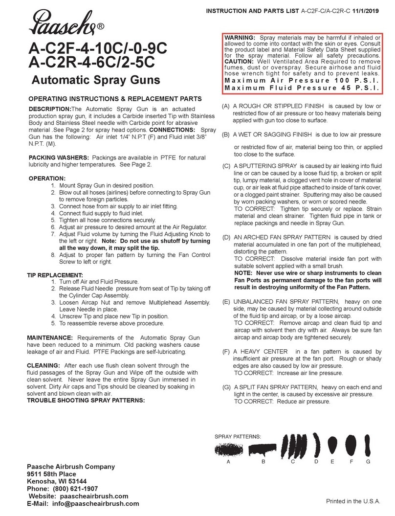 Paasche Airbrush A-C2F-4-10C Instructions and parts list