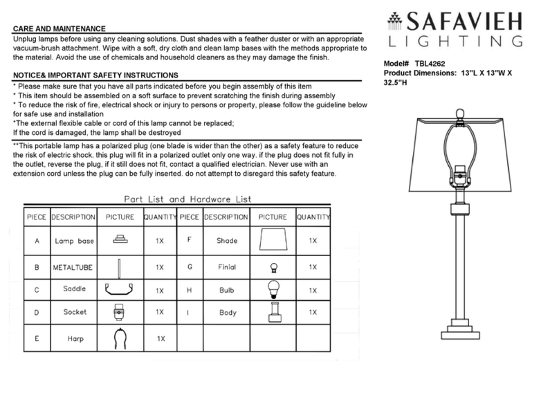 Safavieh Lighting TBL4262 quick start guide