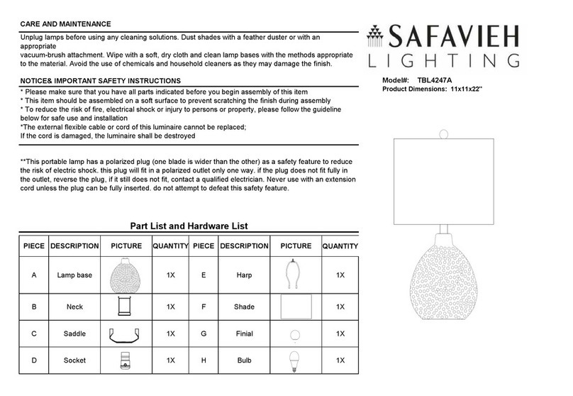 Safavieh Lighting TBL4247A quick start guide Safavieh Lighting TBL4247A quick start guide