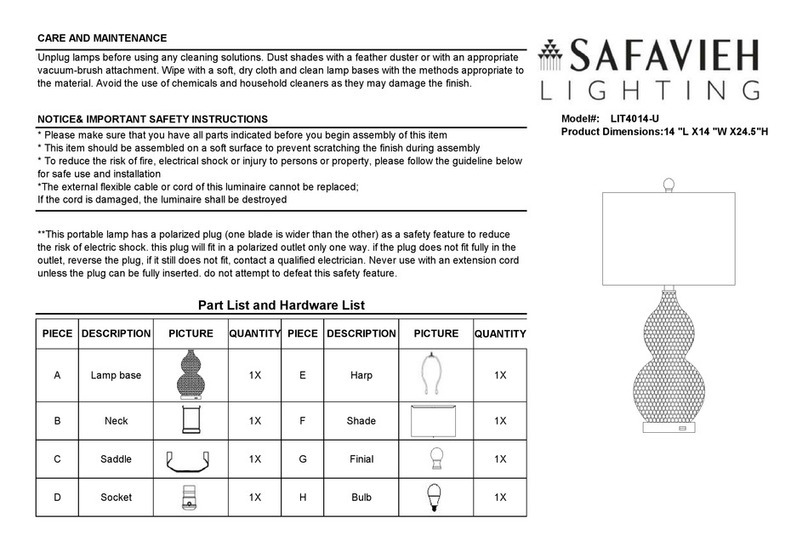 Safavieh Lighting NICOLE LIT4014-U User manual Safavieh Lighting NICOLE LIT4014-U User manual