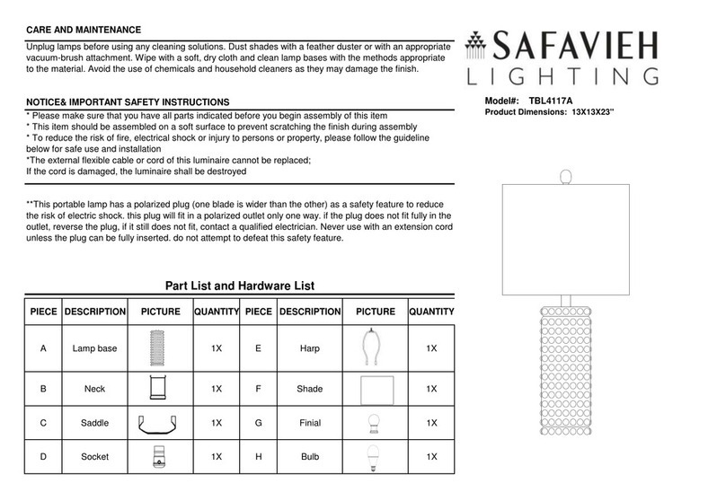 Safavieh Lighting HARLEE TBL4117A User manual Safavieh Lighting HARLEE TBL4117A User manual