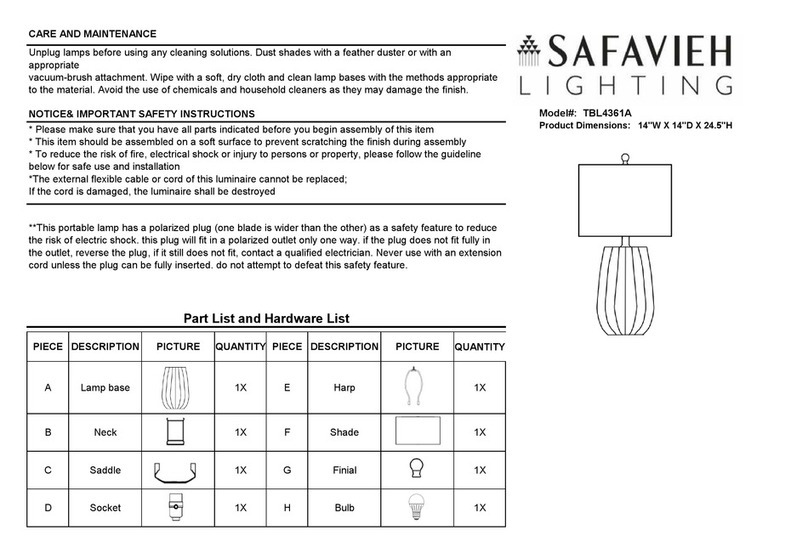 Safavieh Lighting TBL4361A quick start guide
