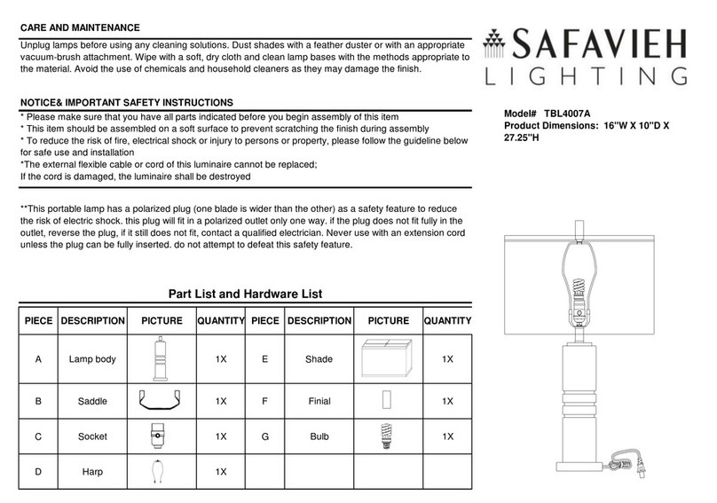 Safavieh Lighting TBL4007A quick start guide Safavieh Lighting TBL4007A quick start guide