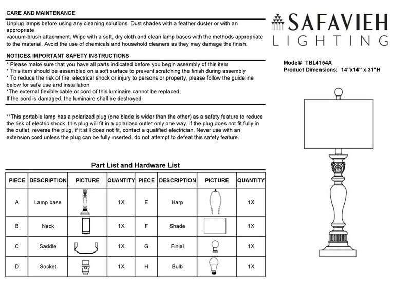 Safavieh Lighting TBL4154A quick start guide