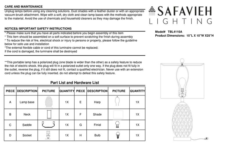 Safavieh Lighting TBL4110A quick start guide
