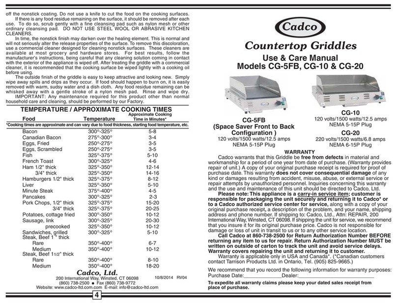 Cadco CG-5FB User manual