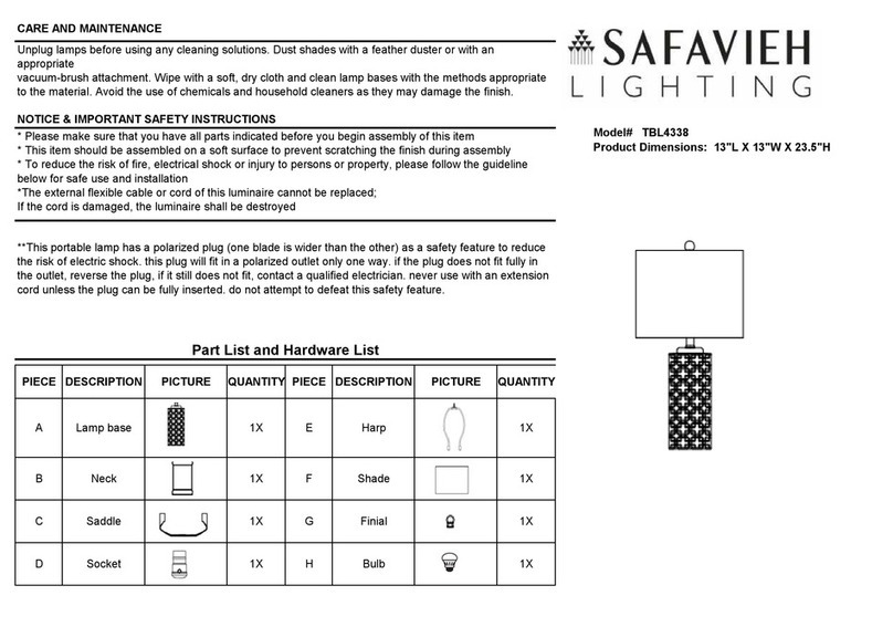 Safavieh Lighting TBL4338 quick start guide