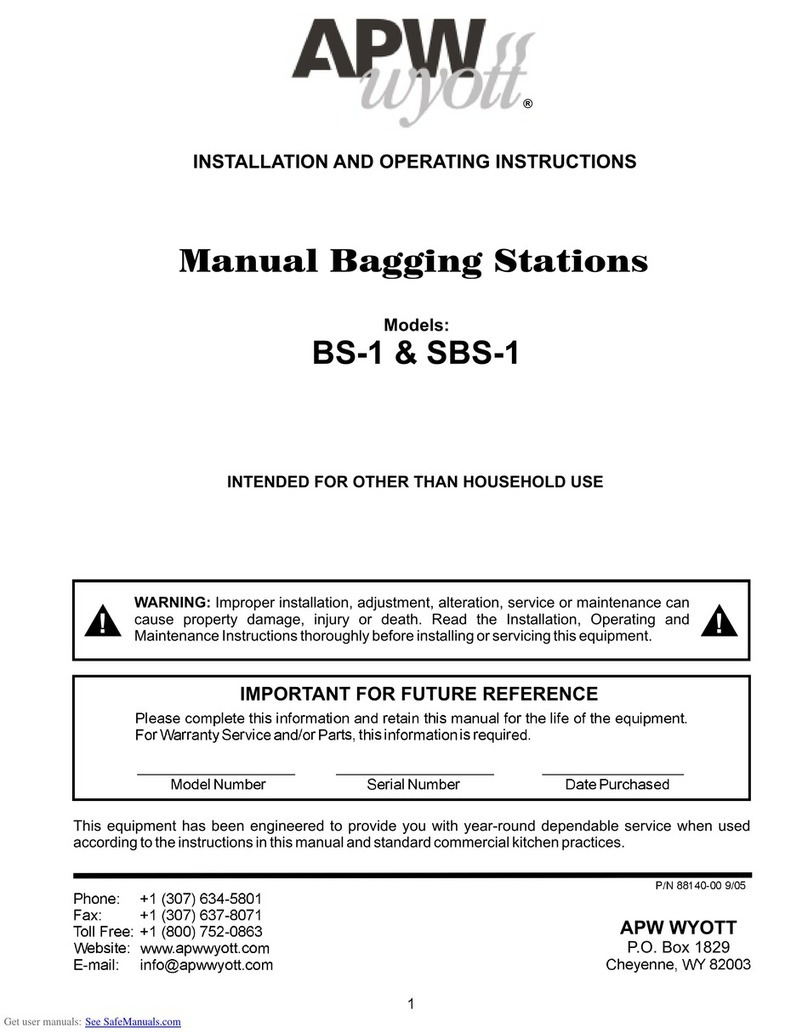 APW Wyott BS-1 Installation and operating instructions