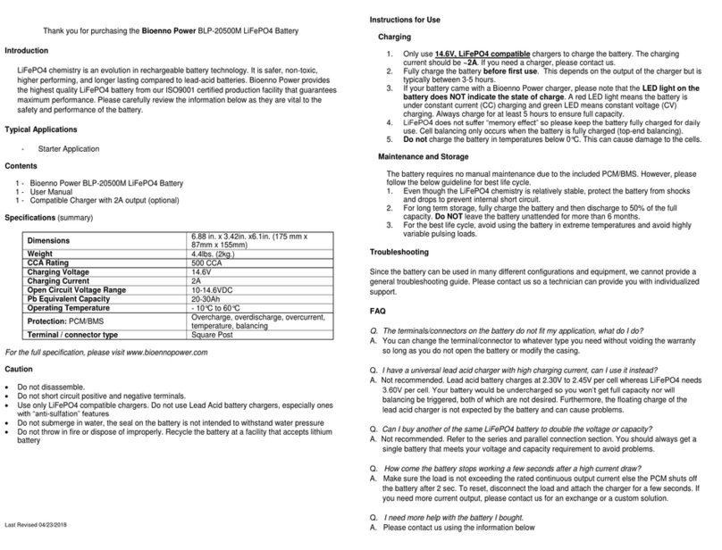 Bioenno Power BLP-20500M User manual