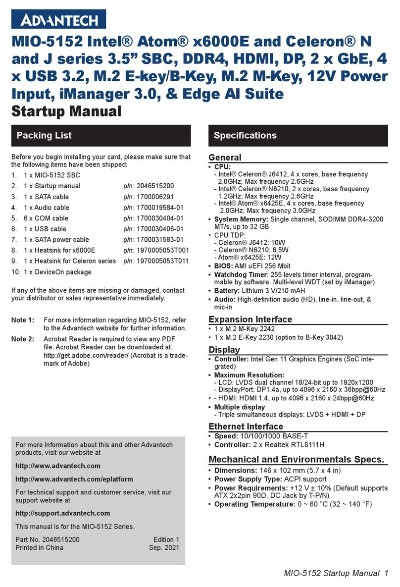 Advantech MIO-5152 Startup manual