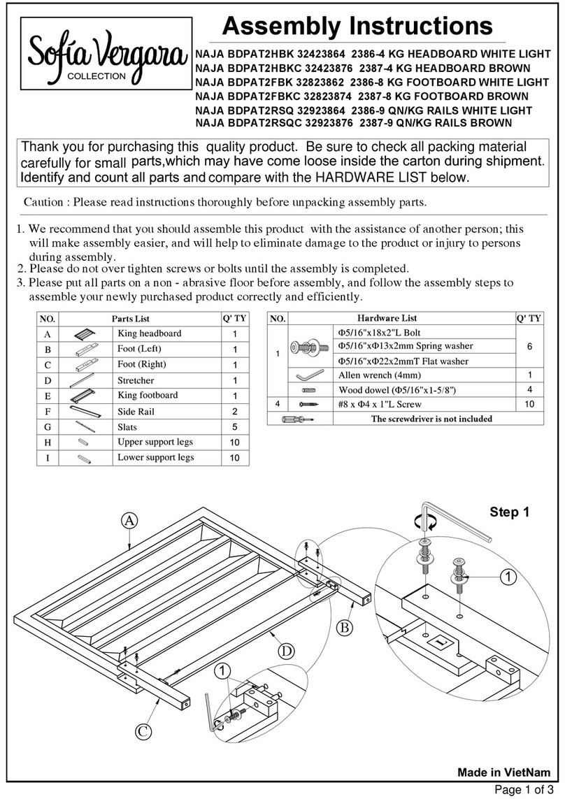 ROOMS TO GO Sofia Vergara Naja BDPAT2HBK Assembly instructions ROOMS TO GO Sofia Vergara Naja BDPAT2HBK Assembly instructions