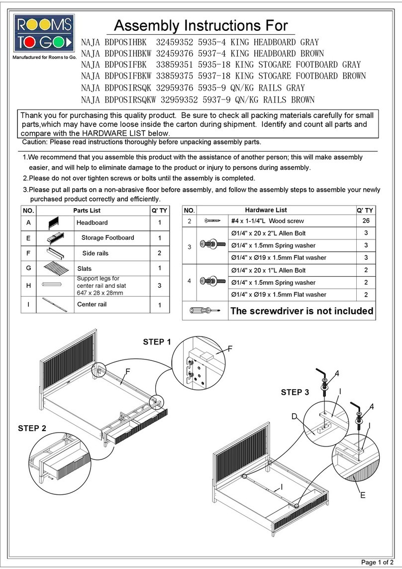 ROOMS TO GO Naja BDPOSIHBK User manual